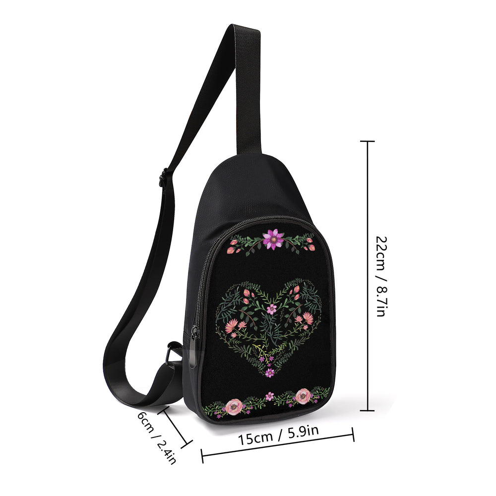 Ti Amo I love you - Exclusive Brand - Black Fern Heart woth Flowers - Womens Chest Bag
