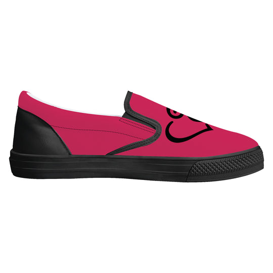 Ti Amo I love you -  Exclusive Brand  - Cerise Red 2 - Double Black Heart - Slip-on Shoes - Black Soles