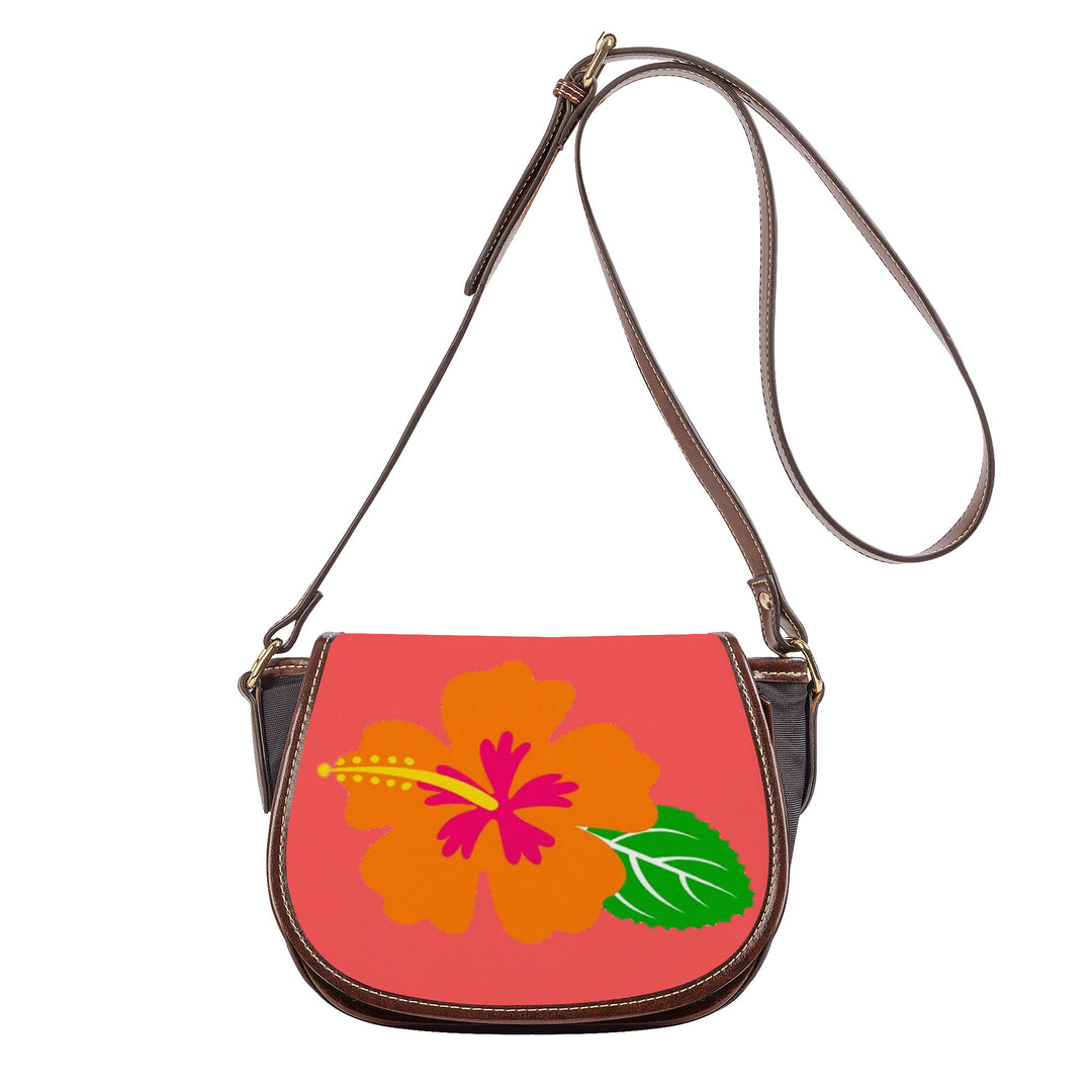 Ti Amo I love you - Exclusive Brand - Persimmon - Hawaiian Flower - Saddle Bag