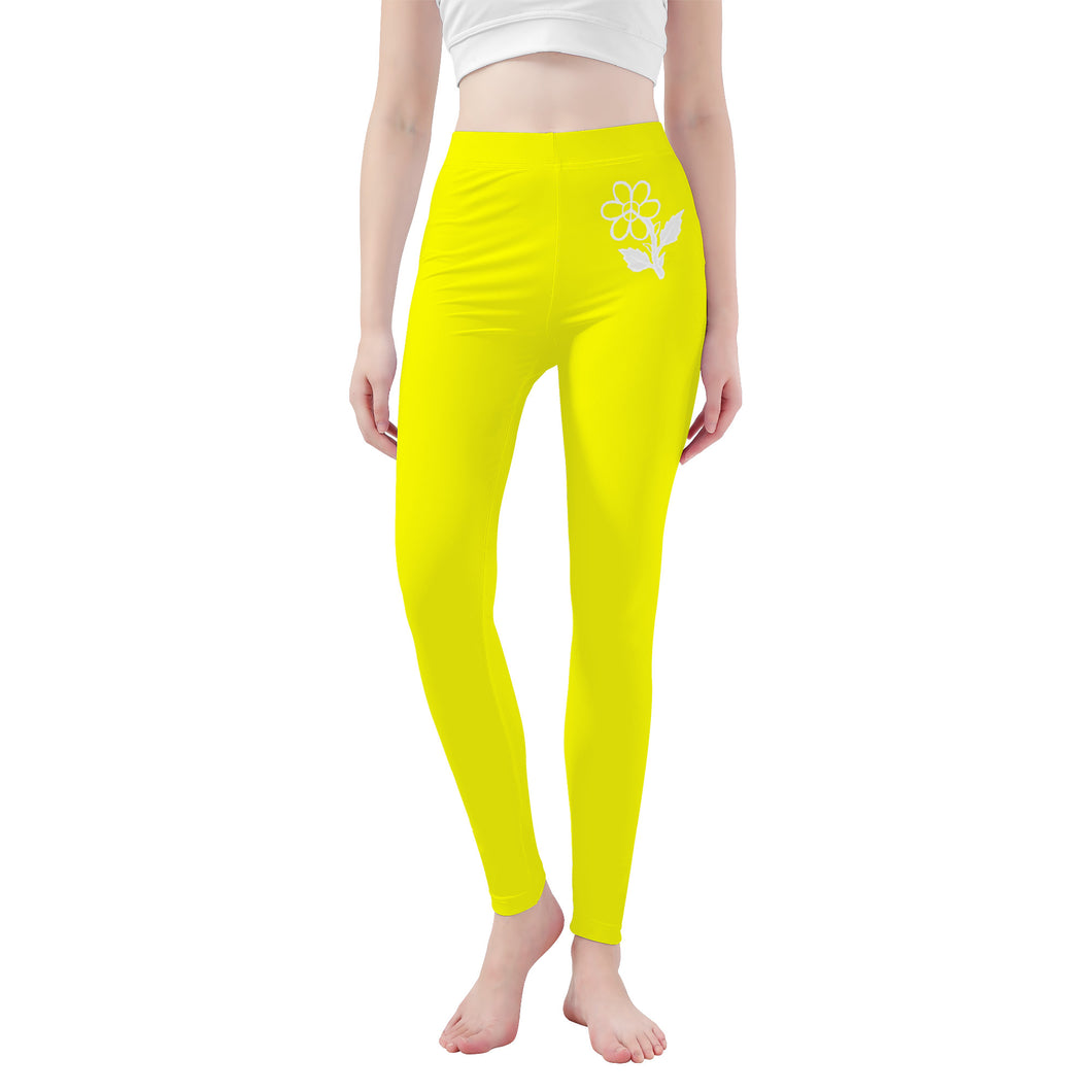 Ti Amo I love you - Exclusive Brand  - Psychedelic Yellow -  White Daisy -  Yoga Leggings