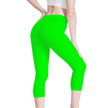 Load image into Gallery viewer, Ti Amo I love you - Exclusive Brand - Green- Double White Heart -Womens / Teen Girls / Womens Plus Size - Capri Yoga Leggings - Sizes XS-3XL
