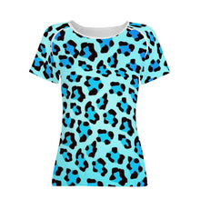 Load image into Gallery viewer, Ti Amo I love you - Exclusive Brand - Bright Turqoiuse &amp; Ice Cold Leopard Pattern - Women&#39;s T shirt - Sizes XS-2XL
