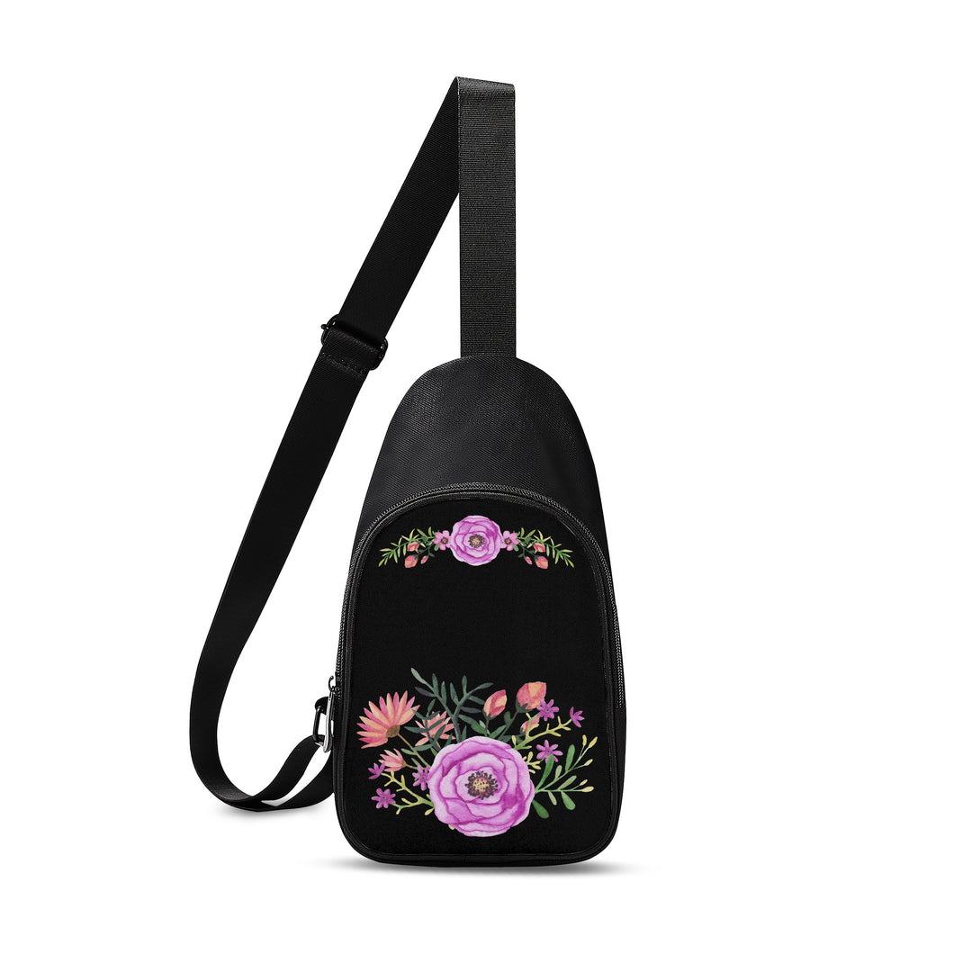 Ti Amo I love you - Exclusive Brand - Black Floral - Womens Chest Bag