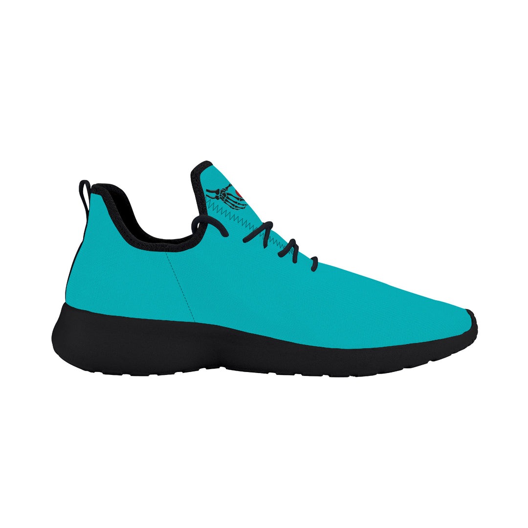 Ti Amo I love you - Exclusive Brand - Vivid Cyan (Robin's Egg Blue)- Skelton Hands with Heart - Mens / Womens - Lightweight Mesh Knit Sneaker - Black Soles