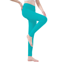 Load image into Gallery viewer, Ti Amo I love you - Exclusive Brand  - Vivid Cyan (Robin&#39;s Egg Blue) - White Daisy - Yoga Leggings
