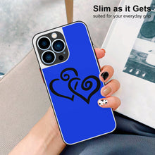 Load image into Gallery viewer, Ti Amo I love you - Exclusive Brand - Blue Blue Eyes - Double Black Heart - iPhone 13 Matte Back with Soft Texture Edge Case (3 cameras)
