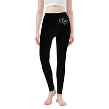 Load image into Gallery viewer, Ti Amo I love you - Exclusive Brand - Black - Double White Heart -Womens / Teen Girls / Womens Plus Size - Yoga Leggings -Sizes XS-3XL
