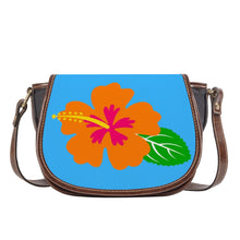 Load image into Gallery viewer, Ti Amo I love you - Exclusive Brand - Medium Cyan Blue - Hawaiian Flower - Saddle Bag
