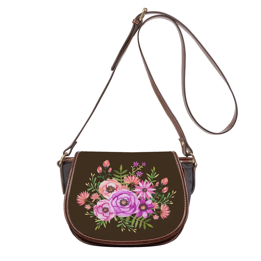 Ti Amo I love you - Exclusive Brand - Wood Brown - Floral Bouquet - Saddle Bag