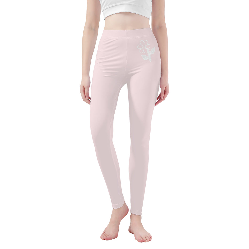 Ti Amo I love you - Exclusive Brand  - Wisp Pink - White Daisy -  Yoga Leggings