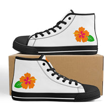 Load image into Gallery viewer, Ti Amo I love you - Exclusive Brand - White -  Hawaiian Flower - High-Top Canvas Shoes - Black Soles
