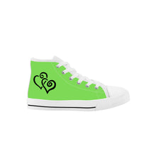 Load image into Gallery viewer, Ti Amo I love you - Exclusive Brand - Pastel Green - Double Black Heart - Kids High Top Canvas Shoes
