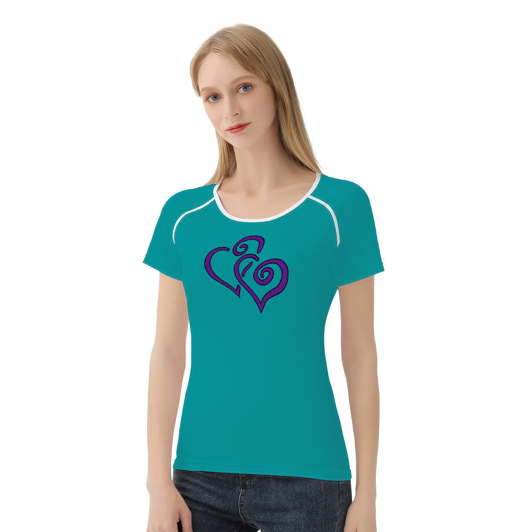 Ti Amo I love you - Exclusive Brand  - Persian Green - Double Purple Heart -  Women's T shirt