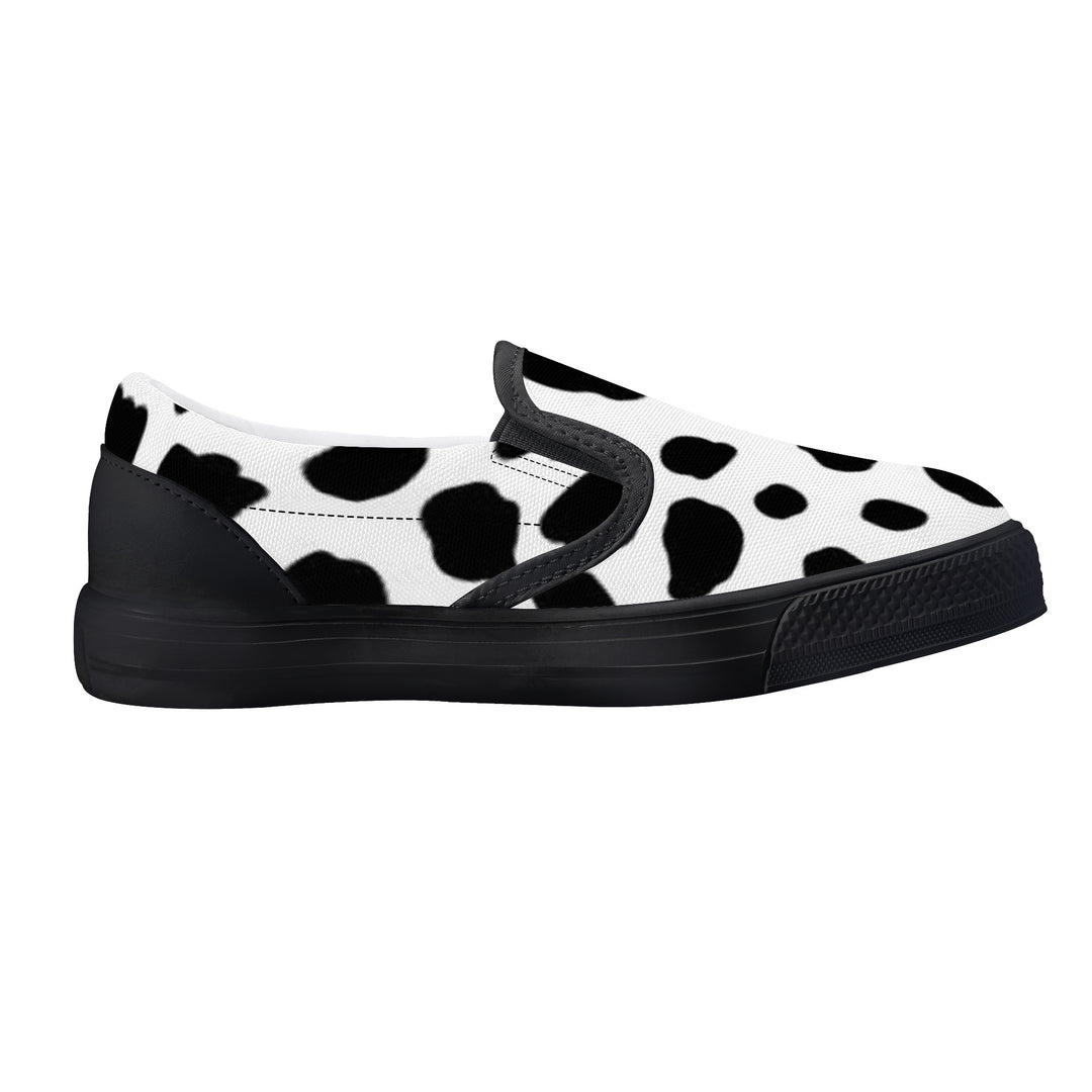 Ti Amo I love you-  Exclusive Brand - White with Black Cow Spots - Kids Slip-on shoes - Black Soles