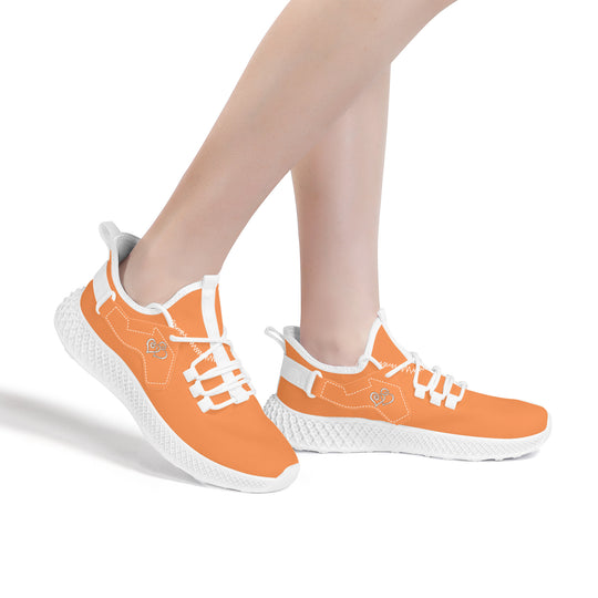 Ti Amo I love you - Exclusive Brand  - Coral -  Double Heart - Womens Mesh Knit Shoes - White Soles