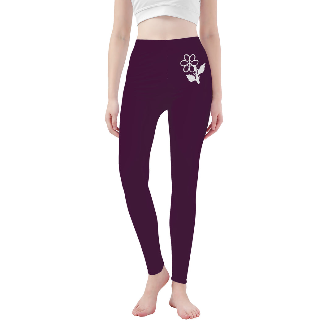 Ti Amo I love you - Exclusive Brand  - Wine Berry -  White Daisy -  Yoga Leggings