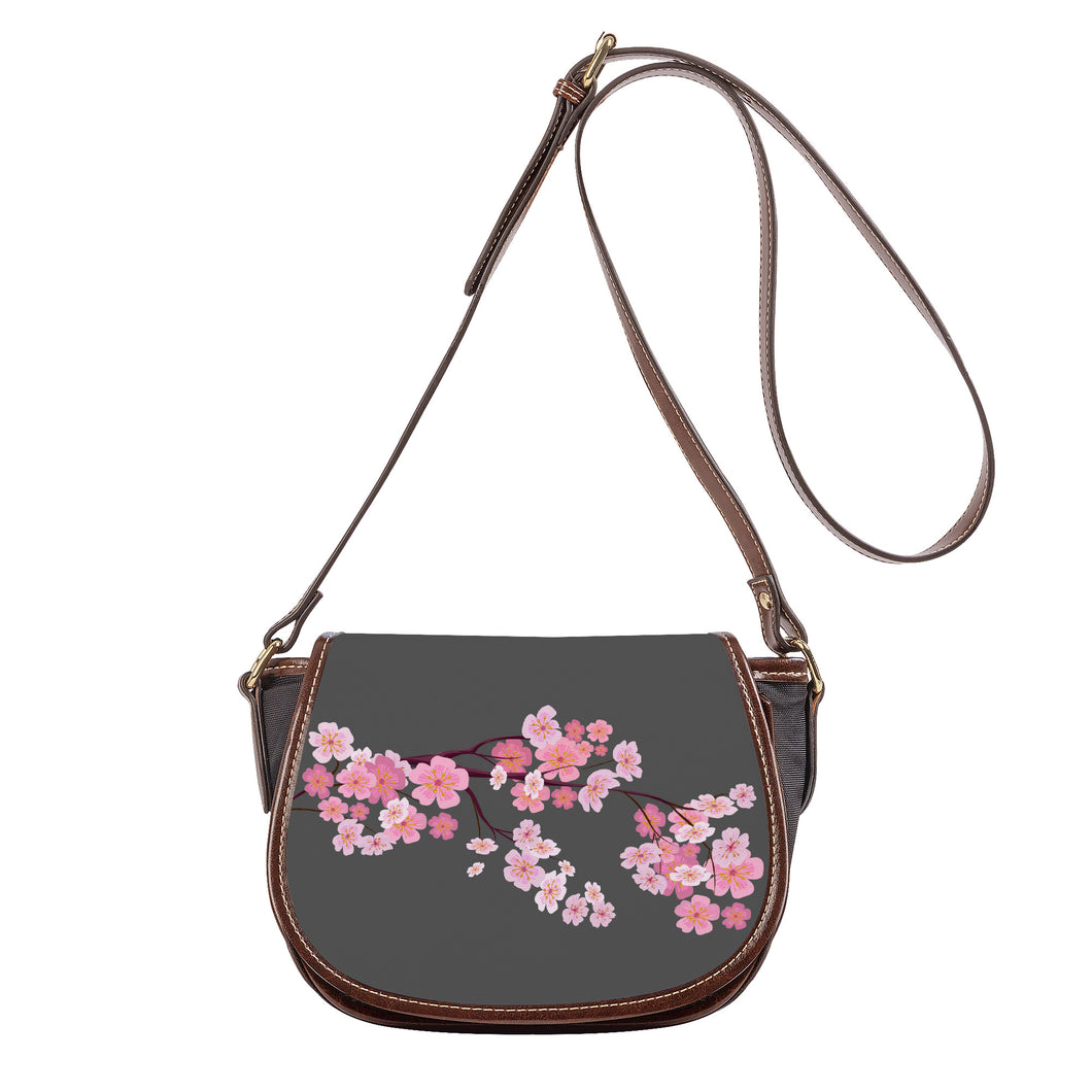 Ti Amo I love you - Exclusive Brand - Davy's Grey - Pink Floral Branch - Saddle Bag