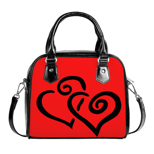 Ti Amo I love you - Exclusive Brand  - Red - Double Black Heart -  Shoulder Handbag
