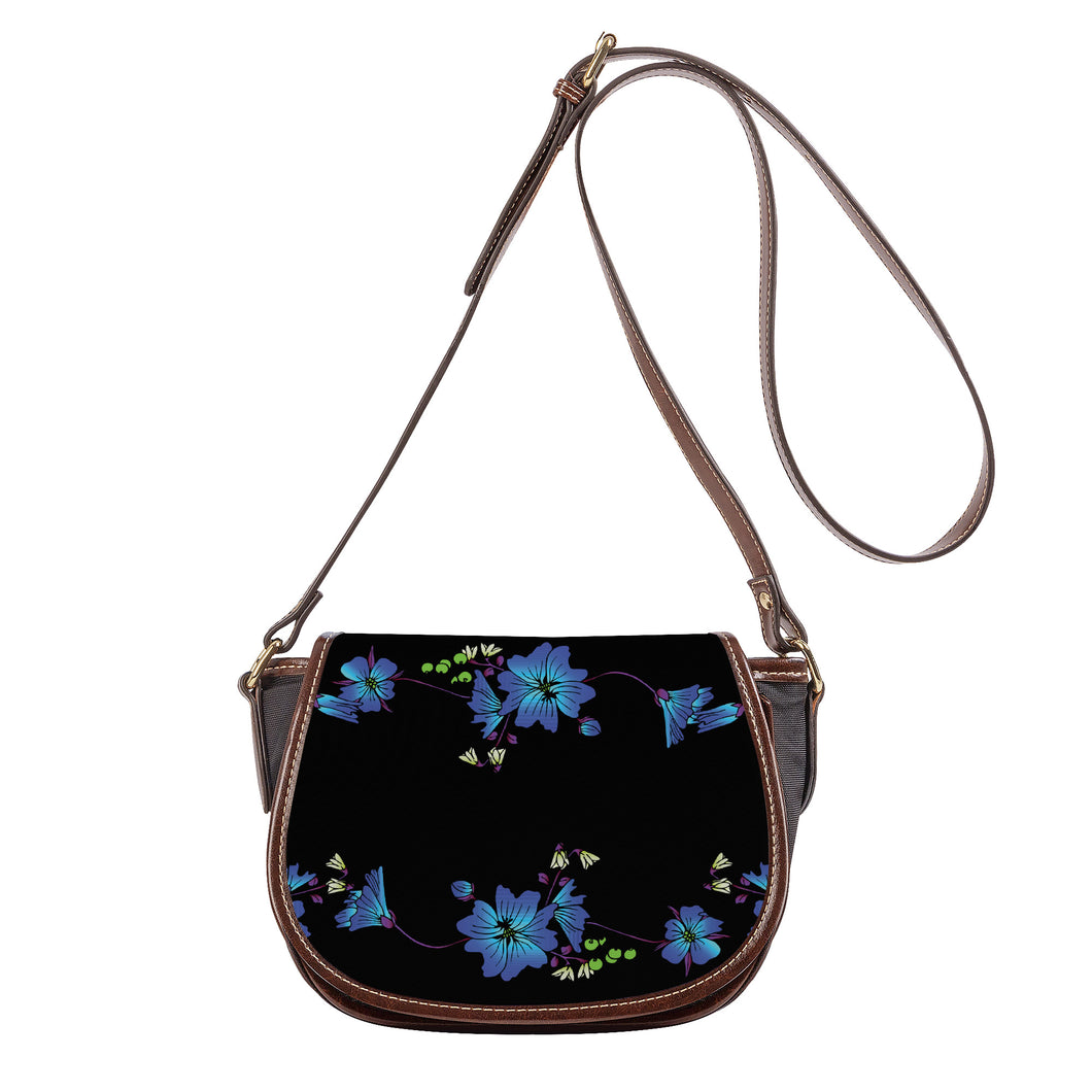 Ti Amo I love you - Exclusive Brand - Black - Blue Floral 2 - Saddle Bag