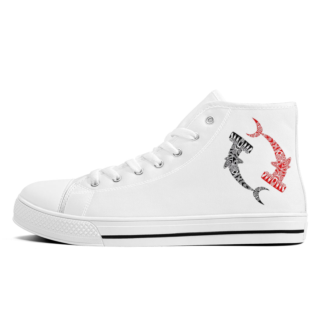 Ti Amo I love you - Exclusive Brand - White - Hannerhead Sharks - Womens High-Top Canvas Shoes - White Soles