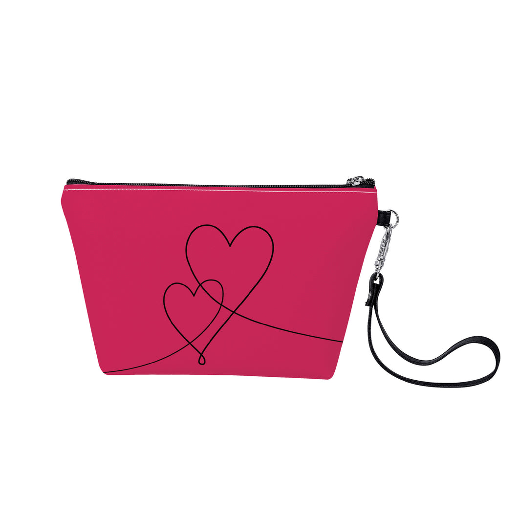 Ti Amo I love you - Exclusive Brand - Cerise Red 2 - Double Script Heart - Sling Cosmetic Bag