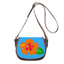 Load image into Gallery viewer, Ti Amo I love you - Exclusive Brand - Medium Cyan Blue - Hawaiian Flower - Saddle Bag
