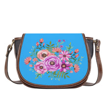 Load image into Gallery viewer, Ti Amo I love you - Exclusive Brand - Medium Cyan Blue - Floral Bouquet - Saddle Bag
