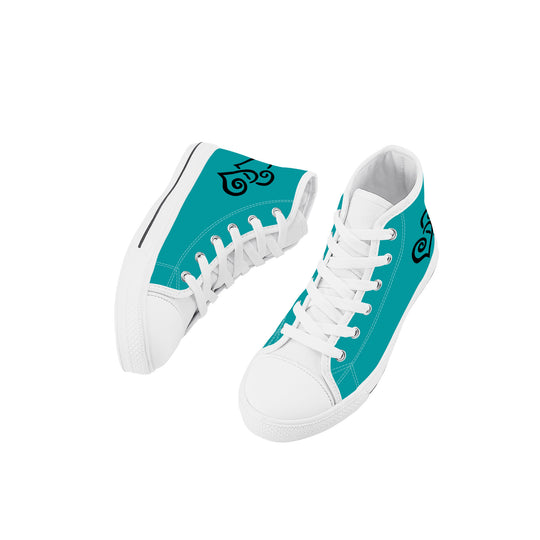 Ti Amo I love you - Exclusive Brand - Persian Green - Double Black Heart - Kids High Top Canvas Shoes