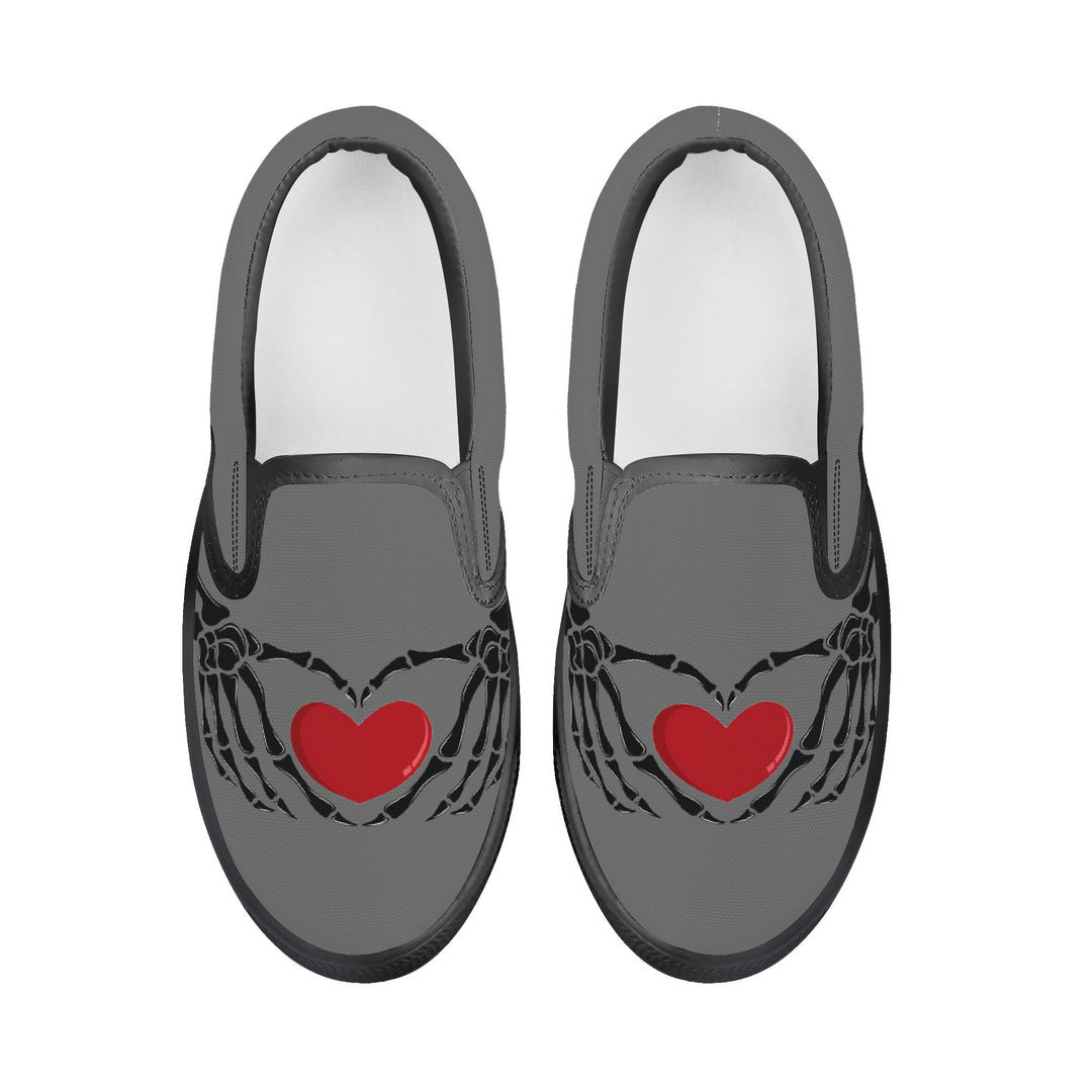 Ti Amo I love you - Exclusive Brand  - Dove Gray - Skeleton Hands with Heart - Kids Slip-on shoes - Black Soles