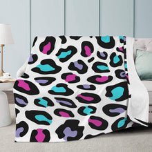 Load image into Gallery viewer, Ti Amo I love you - Exclusive Brand -White with Cerise, Picton Blue &amp; Manatee Animal Pattern - Micro Fleece Blankets
