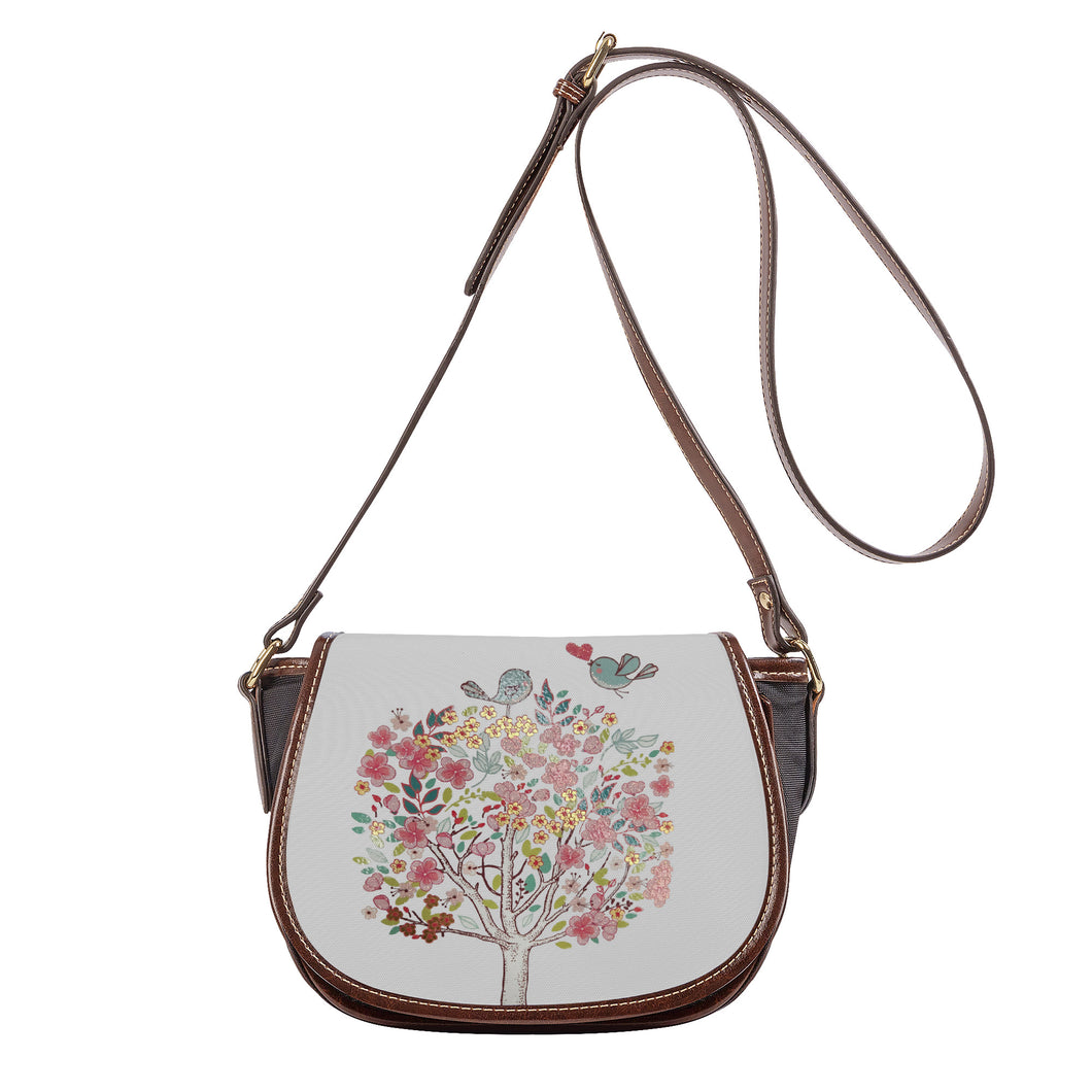 Ti Amo I love you - Exclusive Brand - White - Colorful Tree with Birds -  Saddle Bag