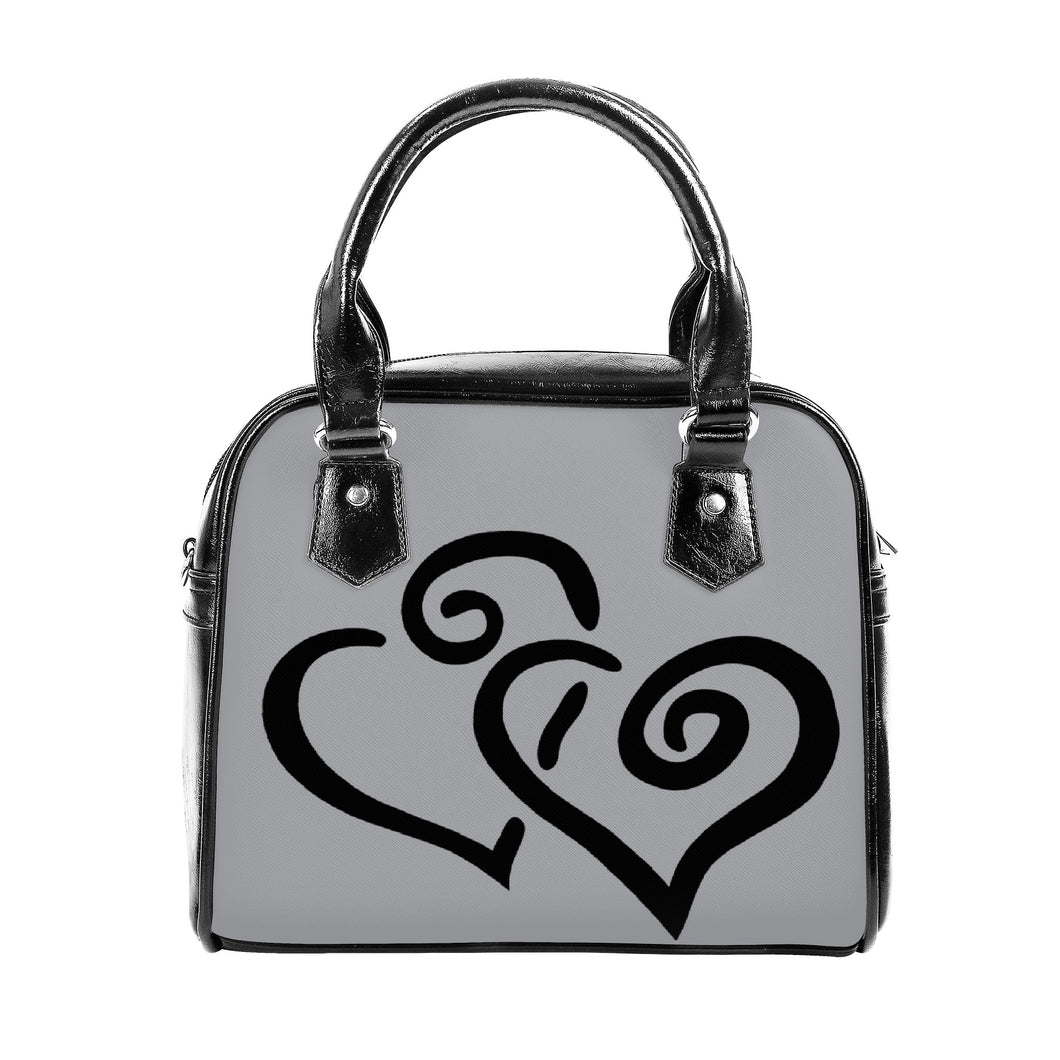 Ti Amo I love you - Exclusive Brand - Metallic Silver - Double Black Heart -  Shoulder Handbag