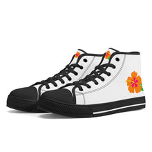 Load image into Gallery viewer, Ti Amo I love you - Exclusive Brand - White -  Hawaiian Flower - High-Top Canvas Shoes - Black Soles
