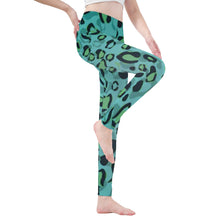 Load image into Gallery viewer, Ti Amo I love you - Exclusive Brand - Tradewind with Aqua Forest Leopard Spots - Womens / Teen Girls / Womens Plus Size - Yoga Leggings - Sizes XS-3XL
