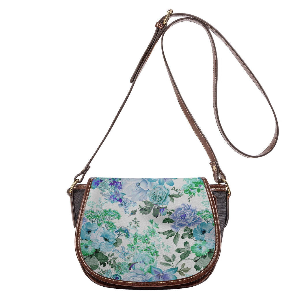 Ti Amo I love you - Exclusive Brand - Swiss Coffee with Lynch, Shadow Green &  De York Flowers - Saddle Bag