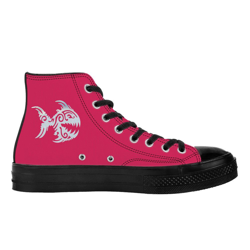 Ti Amo I love you - Exclusive Brand - Cerise Red 2 - Angry Fish - High Top Canvas Shoes - Black  Soles