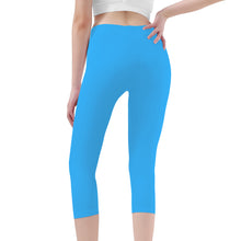 Load image into Gallery viewer, Ti Amo I love you - Exclusive Brand  - Medium Cyan Blue -  Womens / Teen Girls  / Womens Plus Size  - Capri Yoga Leggings - Sizes XS-3XL - Ti Amo I love you
