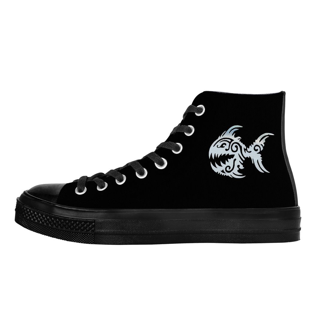 Ti Amo I love you - Exclusive Brand - Black - Angry Fish - High Top Canvas Shoes - Black  Soles