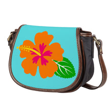 Load image into Gallery viewer, Ti Amo I love you - Exclusive Brand - Medium Turquoise Blue - Hawaiian Flower - Saddle Bag
