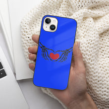 Load image into Gallery viewer, Ti Amo I love you - Exclusive Brand - Blue Blue Eyes - Skeleton Hands with Heart - White Heart  - iPhone 14 Glass Case (2 cameras)
