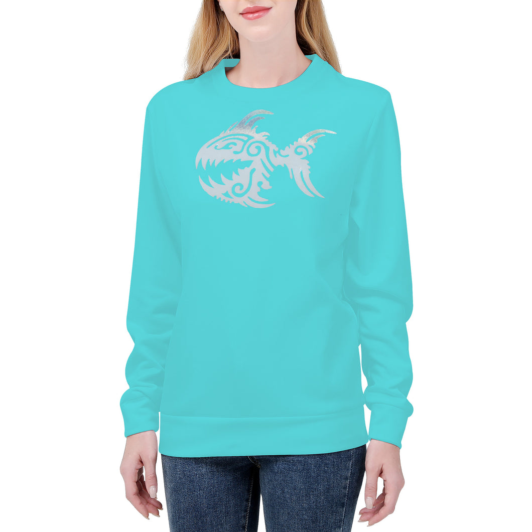 Ti Amo I love you - Exclusive Brand  - Medium Turquoise Blue -Angry Fish - Women's Sweatshirt