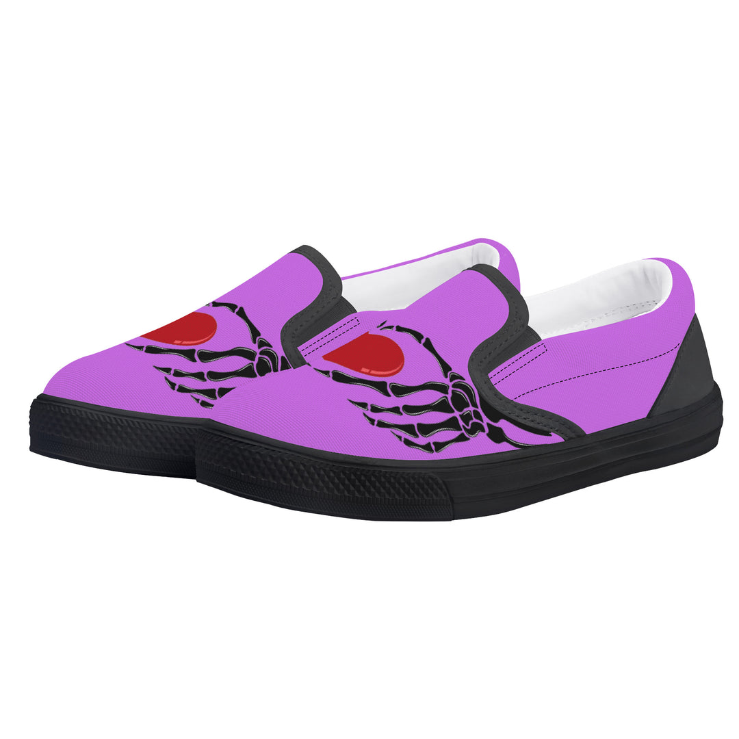 Ti Amo I love you -  Exclusive Brand  - Lavender - Skeleton Hands with Heart  - Kids Slip-on shoes - Black Soles