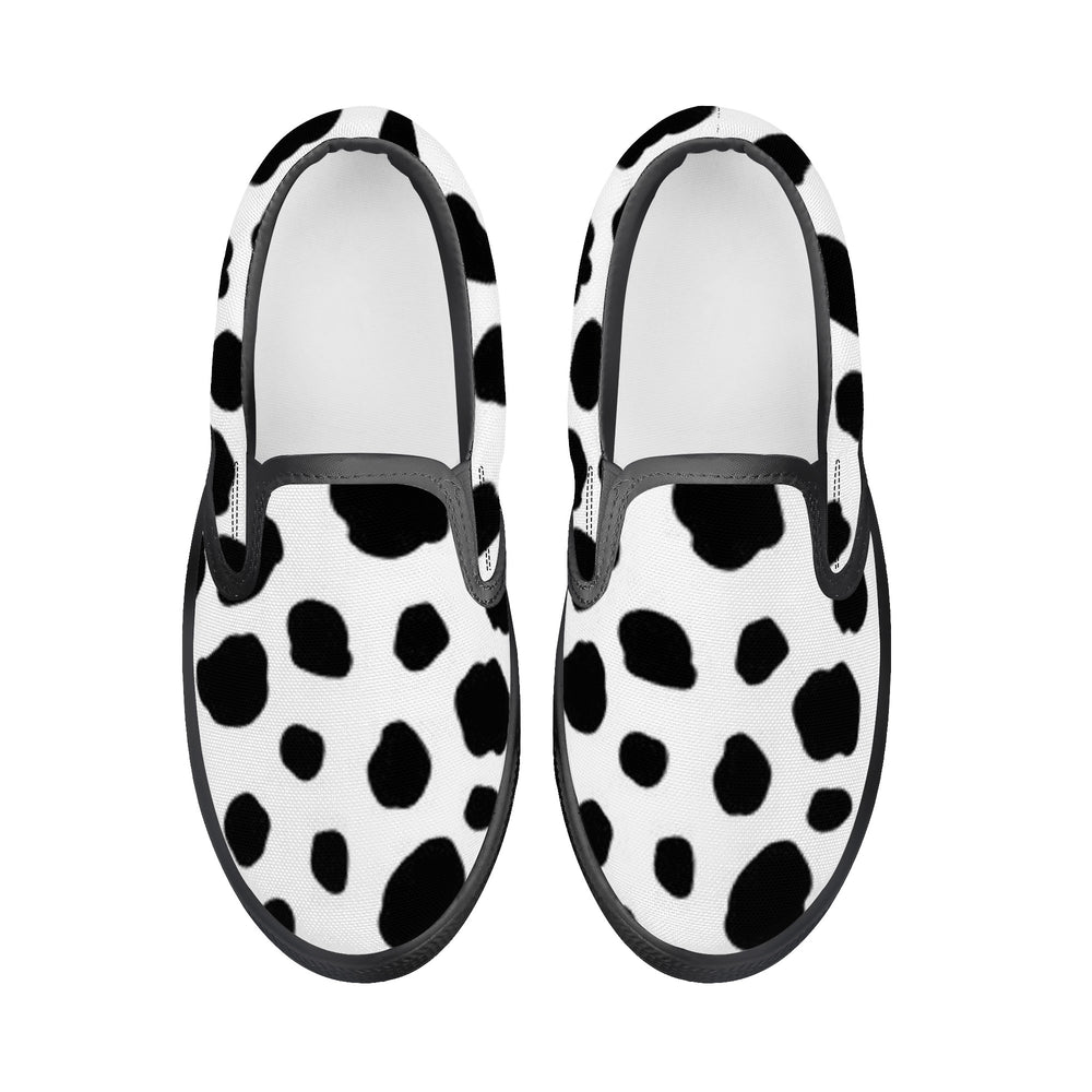 Ti Amo I love you-  Exclusive Brand - White with Black Cow Spots - Kids Slip-on shoes - Black Soles