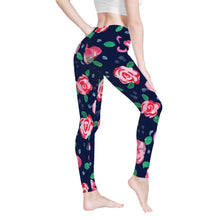 Load image into Gallery viewer, Ti Amo I love you - Exclusive Brand - Navy with Cabbage Roses - Womens / Teen Girls / Womens Plus Size - Yoga Leggings - SiEs XS-3XL
