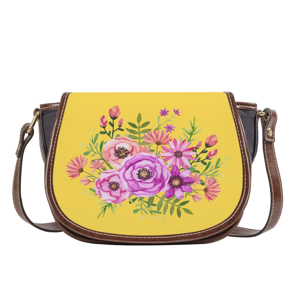 Ti Amo I love you - Exclusive Brand - Mustard Yellow - Floral Bouquet - Saddle Bag