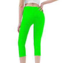 Load image into Gallery viewer, Ti Amo I love you - Exclusive Brand - Green- Double White Heart -Womens / Teen Girls / Womens Plus Size - Capri Yoga Leggings - Sizes XS-3XL
