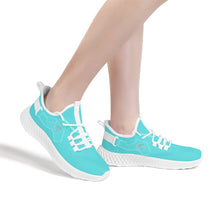 Load image into Gallery viewer, Ti Amo I love you - Exclusive Brand - Medium Turquoise Blue -  Double Heart - Womens Mesh Knit Shoes - White Soles
