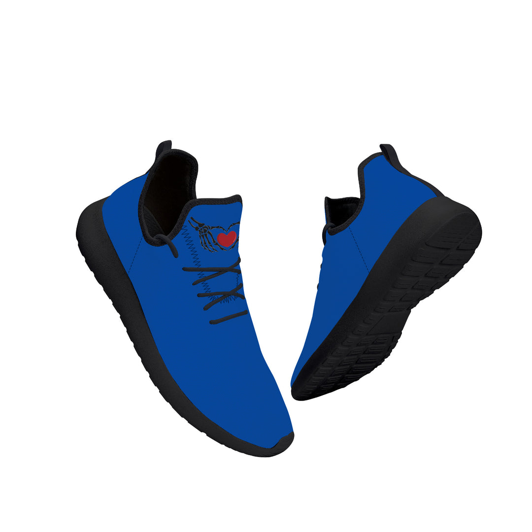 Ti Amo I love you - Exclusive Brand - Dark Blue - Skelton Hands with Heart - Mens / Womens - Lightweight Mesh Knit Sneaker - Black Soles