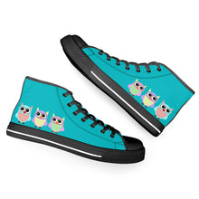 Load image into Gallery viewer, Ti Amo I love you - Exclusive Brand - 3 Sitting Owls - High-Top Canvavs Shoes - Black Soles
