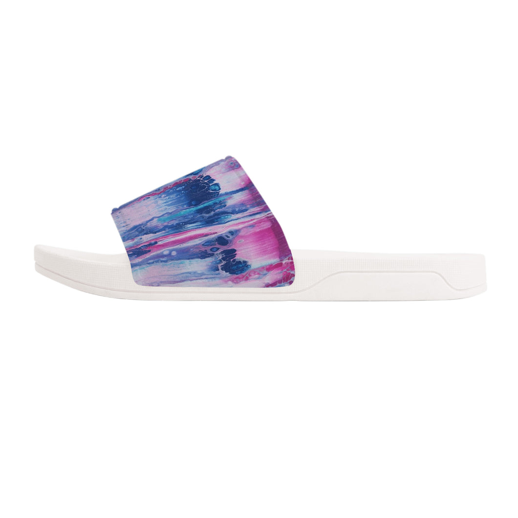 Ti Amo I love you  - Exclusive Brand - Mulberry & Kashmir Blue Floating Paint Pattern - Slide Sandals - White Soles